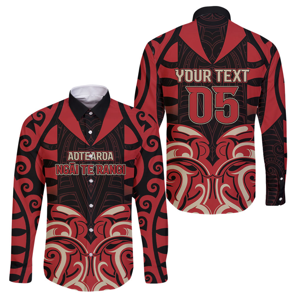 Custom Aotearoa Ngai Te Rangi Family Matching Off Shoulder Maxi Dress and Hawaiian Shirt New Zealand Traditional Maori Pattern DT05 Dad's Shirt - Long Sleeve Red - Polynesian Pride