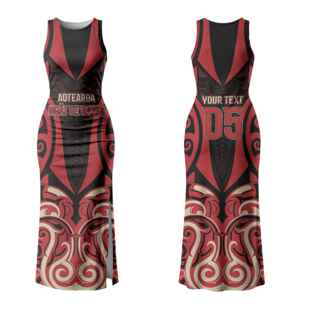 Custom Aotearoa Ngai Te Rangi Family Matching Tank Maxi Dress and Hawaiian Shirt New Zealand Traditional Maori Pattern DT05 Mom's Dress Red - Polynesian Pride