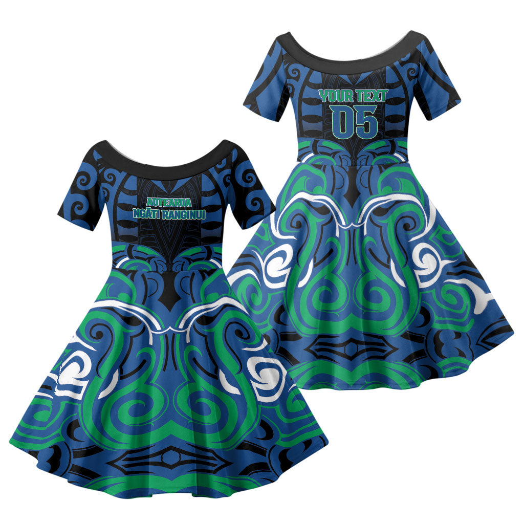 Custom Aotearoa Ngati Ranginui Family Matching Long Sleeve Bodycon Dress and Hawaiian Shirt New Zealand Traditional Maori Pattern DT05 Daughter's Dress Navy - Polynesian Pride