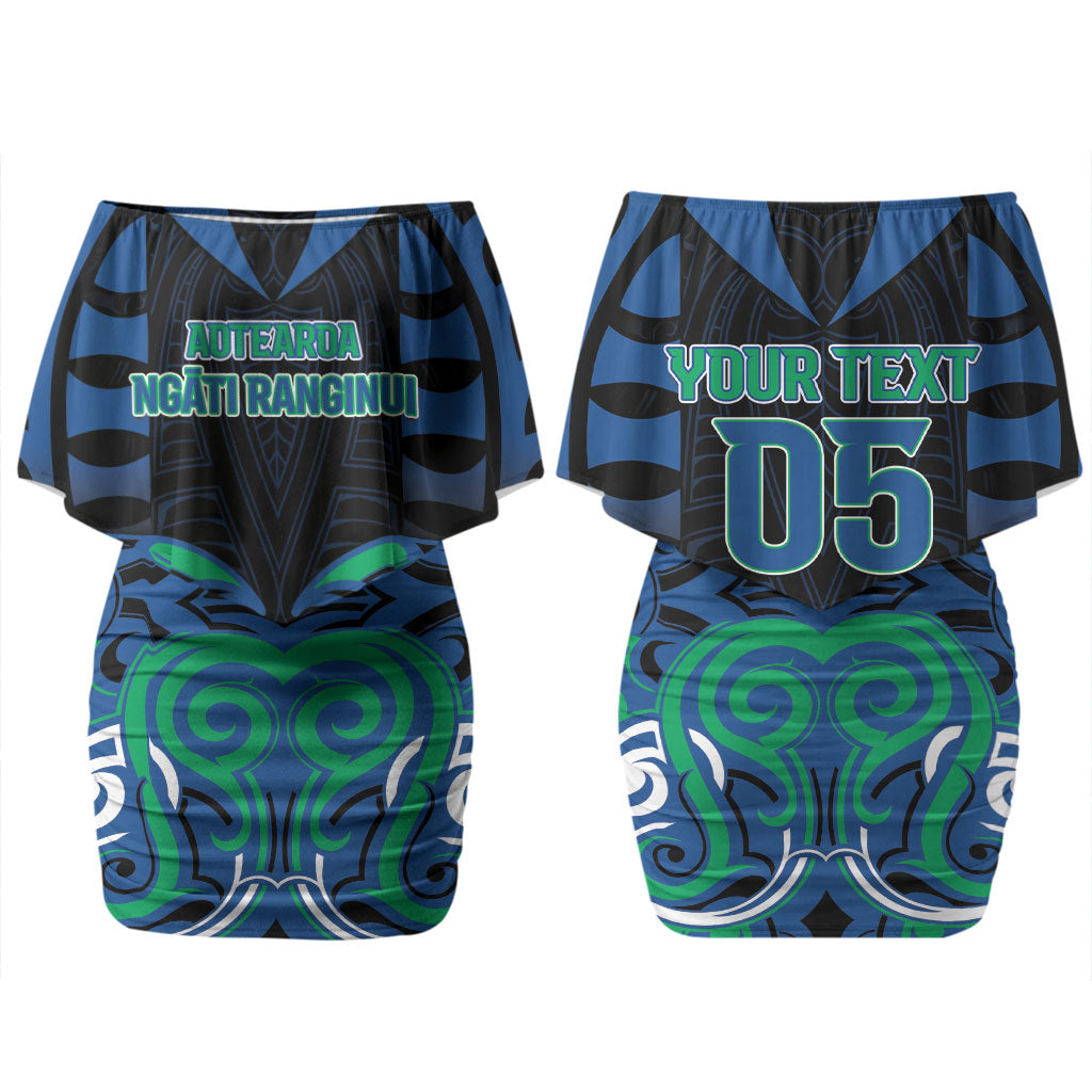 Custom Aotearoa Ngati Ranginui Family Matching Off Shoulder Short Dress and Hawaiian Shirt New Zealand Traditional Maori Pattern DT05 Mom's Dress Navy - Polynesian Pride