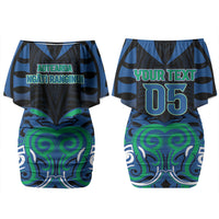 Custom Aotearoa Ngati Ranginui Family Matching Off Shoulder Short Dress and Hawaiian Shirt New Zealand Traditional Maori Pattern DT05 Mom's Dress Navy - Polynesian Pride