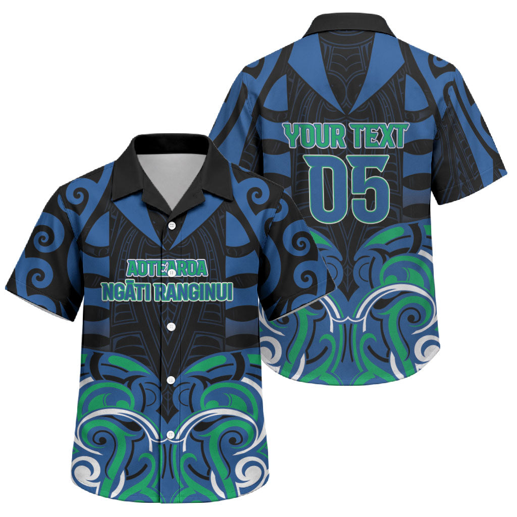 Custom Aotearoa Ngati Ranginui Family Matching Off Shoulder Short Dress and Hawaiian Shirt New Zealand Traditional Maori Pattern DT05 Son's Shirt Navy - Polynesian Pride