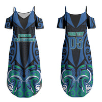 Custom Aotearoa Ngati Ranginui Family Matching Summer Maxi Dress and Hawaiian Shirt New Zealand Traditional Maori Pattern DT05 Mom's Dress Navy - Polynesian Pride