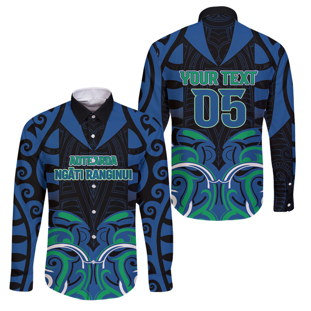 Custom Aotearoa Ngati Ranginui Family Matching Summer Maxi Dress and Hawaiian Shirt New Zealand Traditional Maori Pattern DT05 Dad's Shirt - Long Sleeve Navy - Polynesian Pride