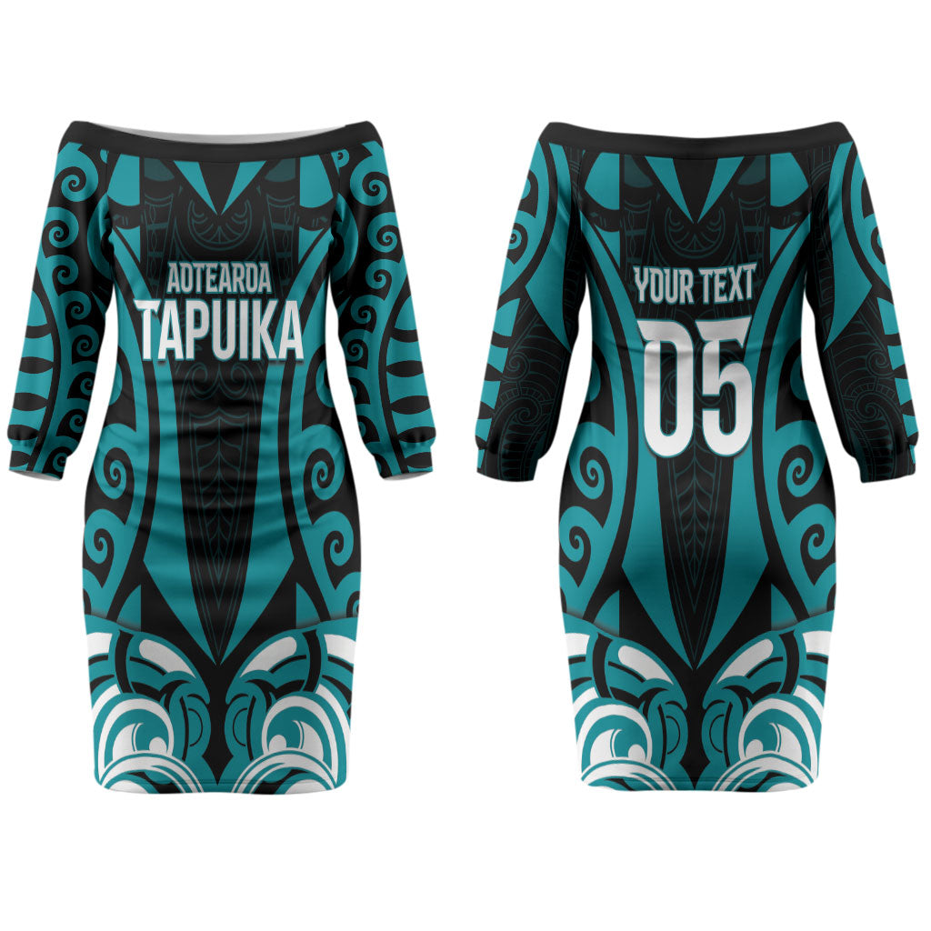 Custom Aotearoa Tapuika Couples Matching Off The Shoulder Long Sleeve Dress and Long Sleeve Button Shirt New Zealand Traditional Maori Pattern DT05 - Polynesian Pride