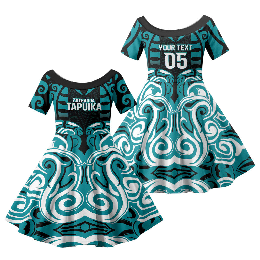 Custom Aotearoa Tapuika Family Matching Long Sleeve Bodycon Dress and Hawaiian Shirt New Zealand Traditional Maori Pattern DT05 Daughter's Dress Teal - Polynesian Pride