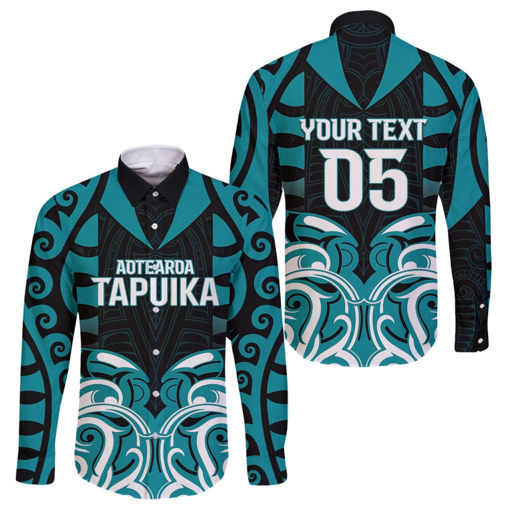 Custom Aotearoa Tapuika Family Matching Mermaid Dress and Hawaiian Shirt New Zealand Traditional Maori Pattern DT05 Dad's Shirt - Long Sleeve Teal - Polynesian Pride