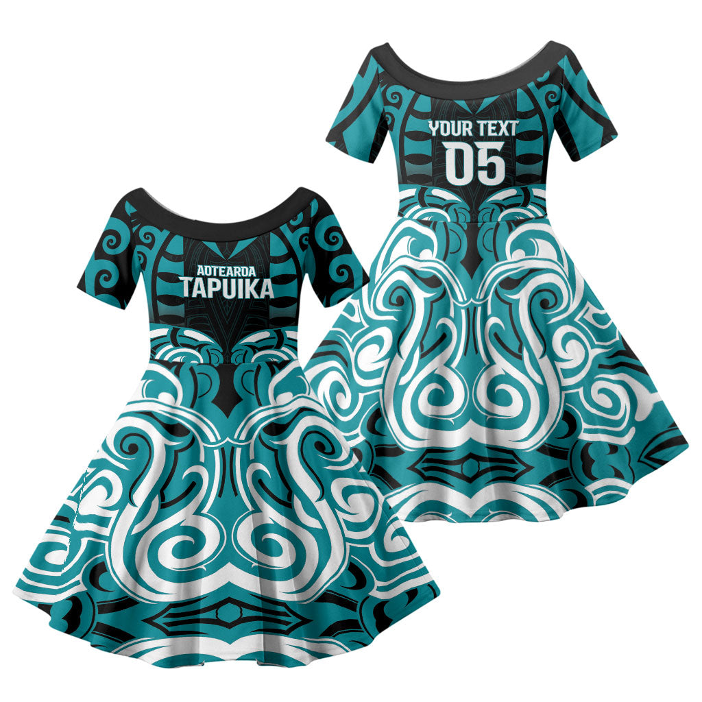 Custom Aotearoa Tapuika Family Matching Mermaid Dress and Hawaiian Shirt New Zealand Traditional Maori Pattern DT05 Daughter's Dress Teal - Polynesian Pride