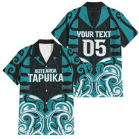Custom Aotearoa Tapuika Family Matching Off Shoulder Maxi Dress and Hawaiian Shirt New Zealand Traditional Maori Pattern DT05 Dad's Shirt - Short Sleeve Teal - Polynesian Pride