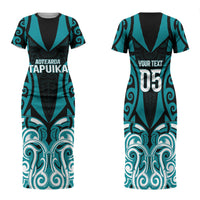 Custom Aotearoa Tapuika Family Matching Short Sleeve Bodycon Dress and Hawaiian Shirt New Zealand Traditional Maori Pattern DT05 Mom's Dress Teal - Polynesian Pride