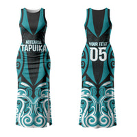 Custom Aotearoa Tapuika Family Matching Tank Maxi Dress and Hawaiian Shirt New Zealand Traditional Maori Pattern DT05 Mom's Dress Teal - Polynesian Pride