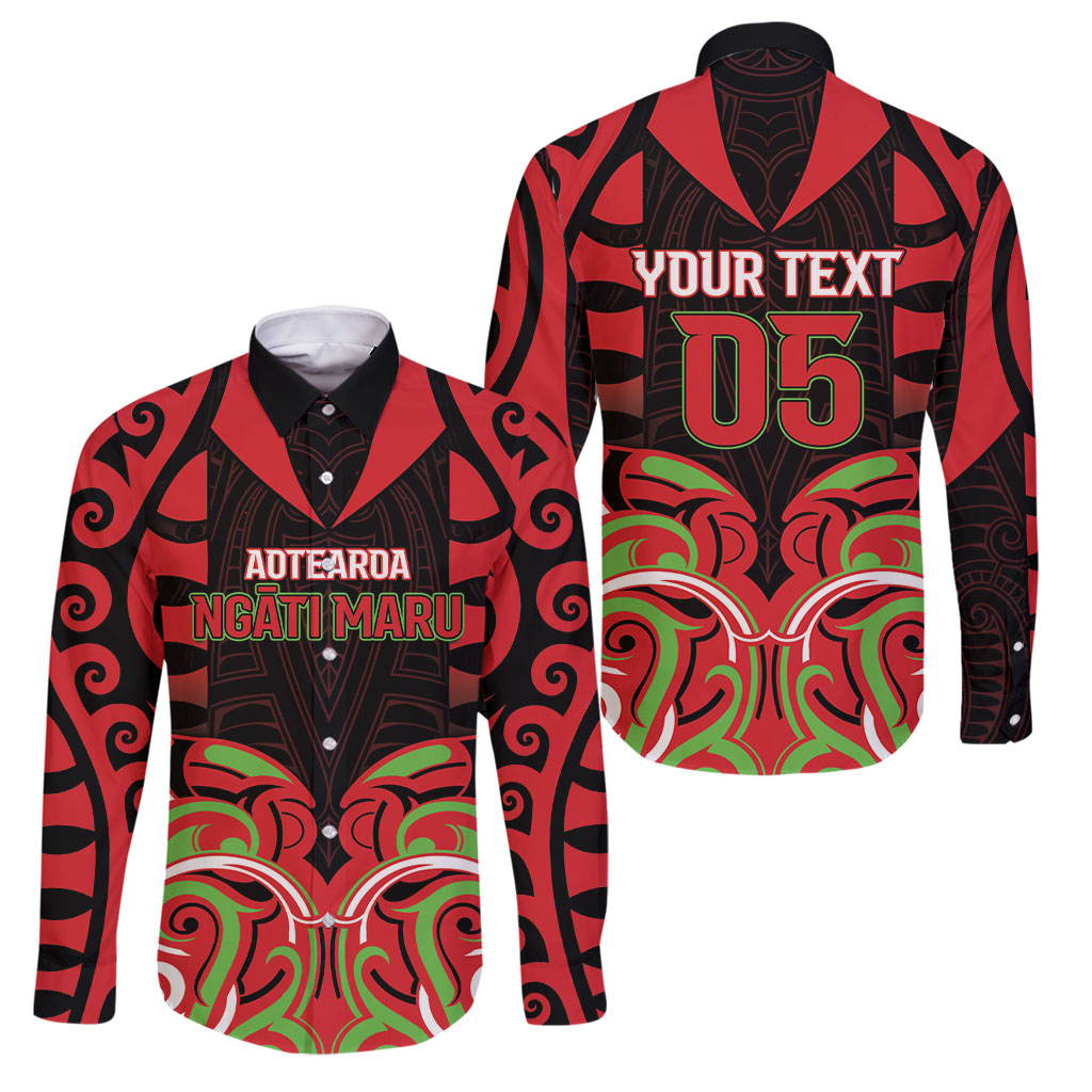 Custom Aotearoa Ngati Maru Family Matching Long Sleeve Bodycon Dress and Hawaiian Shirt New Zealand Traditional Maori Pattern DT05 Dad's Shirt - Long Sleeve Red - Polynesian Pride