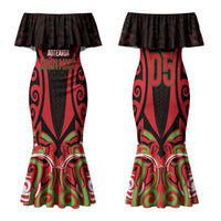 Custom Aotearoa Ngati Maru Family Matching Mermaid Dress and Hawaiian Shirt New Zealand Traditional Maori Pattern DT05 Mom's Dress Red - Polynesian Pride