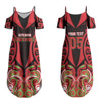 Custom Aotearoa Ngati Maru Family Matching Summer Maxi Dress and Hawaiian Shirt New Zealand Traditional Maori Pattern DT05 Mom's Dress Red - Polynesian Pride