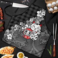 Black Palaka Hawaiian And Japanese Apron Maneki Neko And Sakura Bloom
