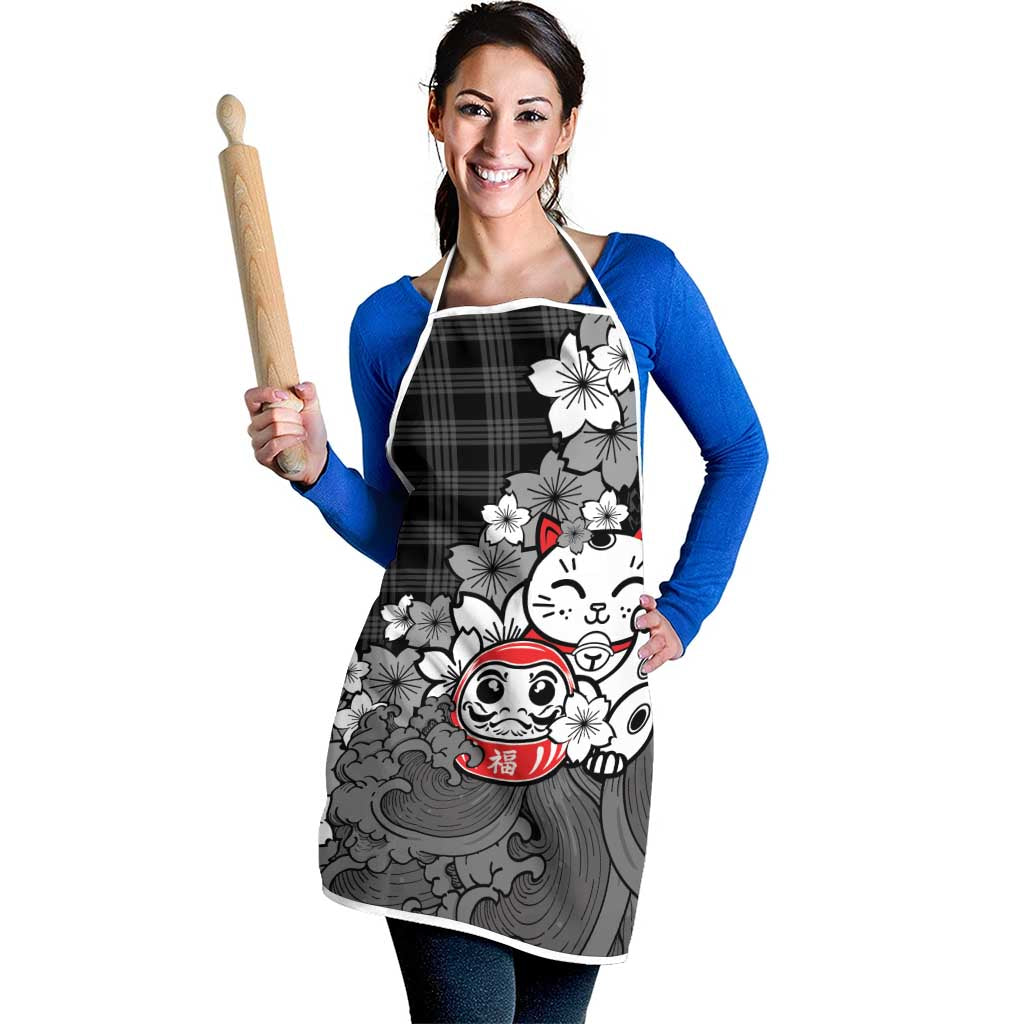 Black Palaka Hawaiian And Japanese Apron Maneki Neko And Sakura Bloom