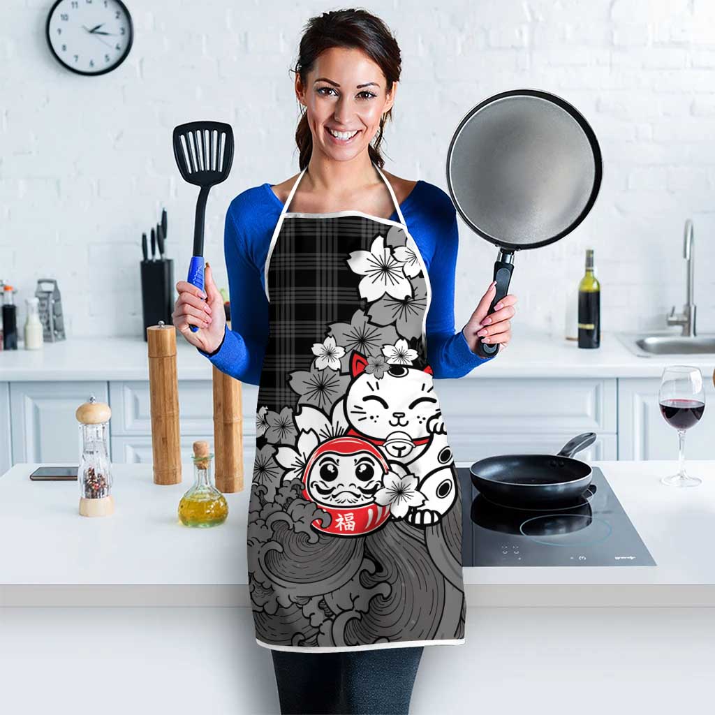Black Palaka Hawaiian And Japanese Apron Maneki Neko And Sakura Bloom