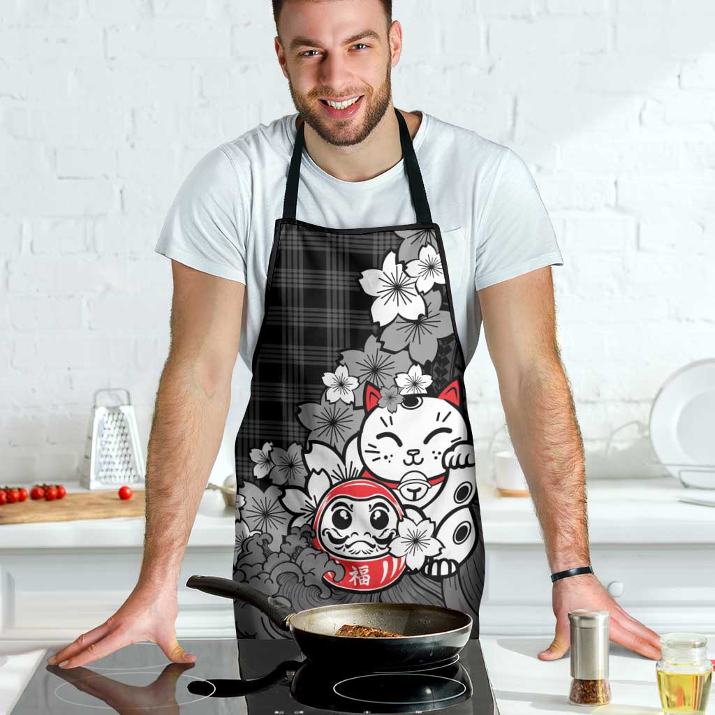 Black Palaka Hawaiian And Japanese Apron Maneki Neko And Sakura Bloom