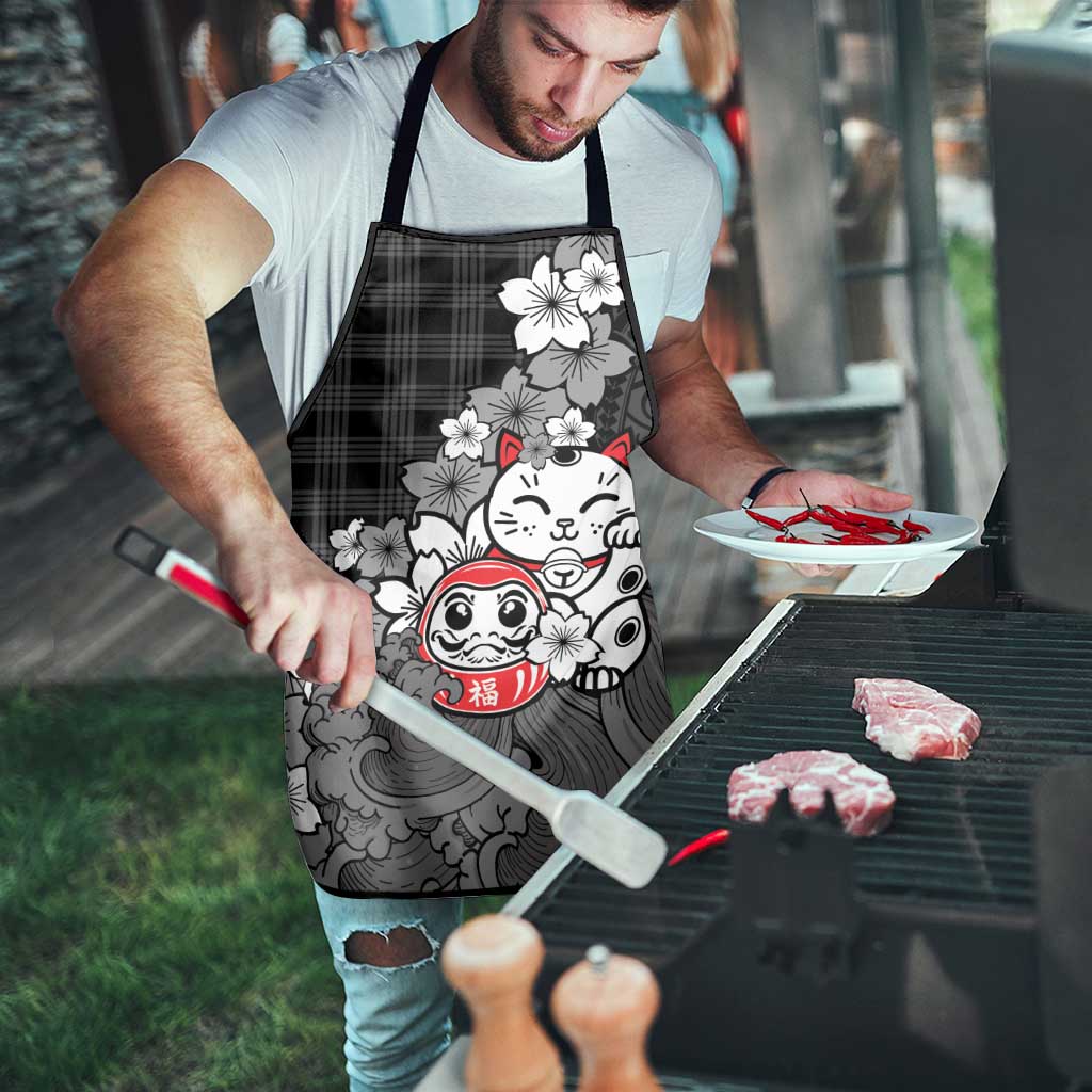 Black Palaka Hawaiian And Japanese Apron Maneki Neko And Sakura Bloom
