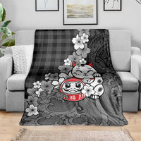 Black Palaka Hawaiian And Japanese Blanket Maneki Neko And Sakura Bloom