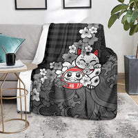 Black Palaka Hawaiian And Japanese Blanket Maneki Neko And Sakura Bloom
