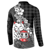 Black Palaka Hawaiian And Japanese Button Sweatshirt Maneki Neko And Sakura Bloom