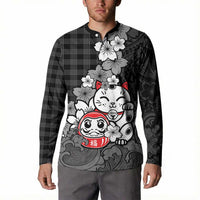 Black Palaka Hawaiian And Japanese Button Sweatshirt Maneki Neko And Sakura Bloom