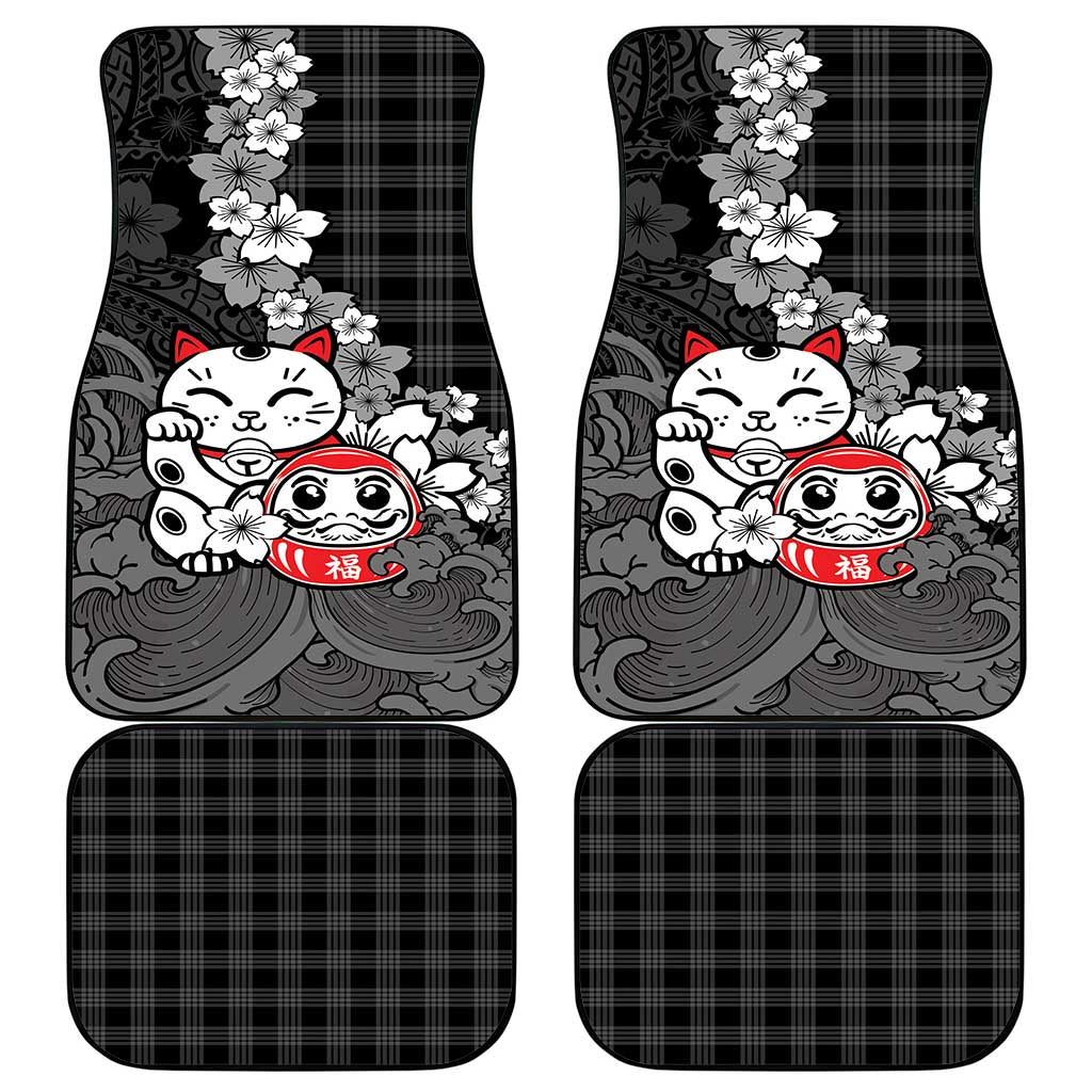 Black Palaka Hawaiian And Japanese Car Mats Maneki Neko And Sakura Bloom