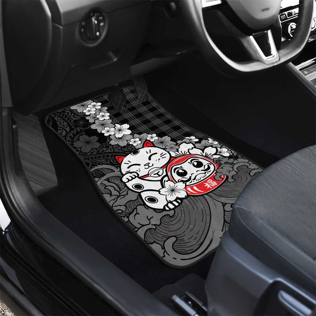 Black Palaka Hawaiian And Japanese Car Mats Maneki Neko And Sakura Bloom