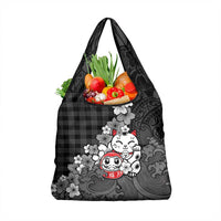 Black Palaka Hawaiian And Japanese Grocery Bag Maneki Neko And Sakura Bloom