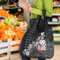Black Palaka Hawaiian And Japanese Grocery Bag Maneki Neko And Sakura Bloom