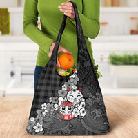 Black Palaka Hawaiian And Japanese Grocery Bag Maneki Neko And Sakura Bloom