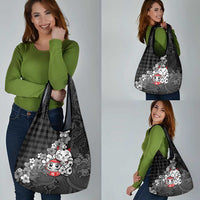 Black Palaka Hawaiian And Japanese Grocery Bag Maneki Neko And Sakura Bloom