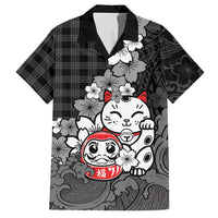 Black Palaka Hawaiian And Japanese Hawaiian Shirt Maneki Neko And Sakura Bloom