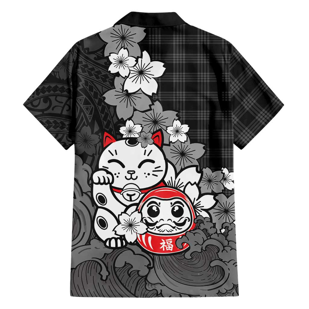 Black Palaka Hawaiian And Japanese Hawaiian Shirt Maneki Neko And Sakura Bloom