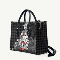 Black Palaka Hawaiian And Japanese Leather Bag Maneki Neko And Sakura Bloom