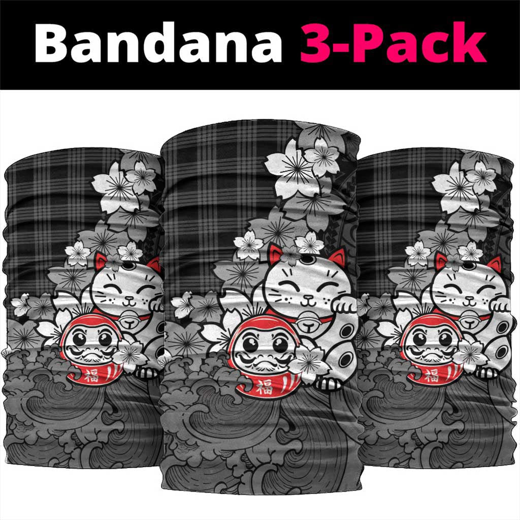 Black Palaka Hawaiian And Japanese Neck Gaiter Maneki Neko And Sakura Bloom