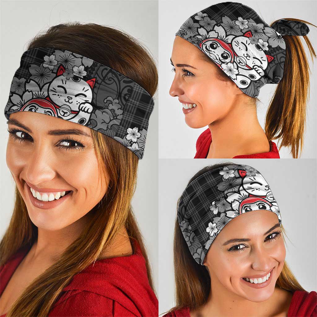 Black Palaka Hawaiian And Japanese Neck Gaiter Maneki Neko And Sakura Bloom