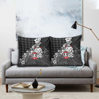 Black Palaka Hawaiian And Japanese Pillow Cover Maneki Neko And Sakura Bloom