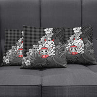 Black Palaka Hawaiian And Japanese Pillow Cover Maneki Neko And Sakura Bloom