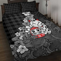 Black Palaka Hawaiian And Japanese Quilt Bed Set Maneki Neko And Sakura Bloom