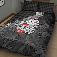 Black Palaka Hawaiian And Japanese Quilt Bed Set Maneki Neko And Sakura Bloom