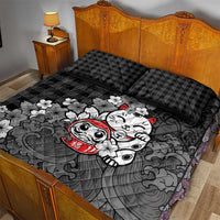 Black Palaka Hawaiian And Japanese Quilt Bed Set Maneki Neko And Sakura Bloom
