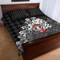 Black Palaka Hawaiian And Japanese Quilt Bed Set Maneki Neko And Sakura Bloom