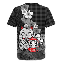 Black Palaka Hawaiian And Japanese Rugby Jersey Maneki Neko And Sakura Bloom
