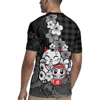 Black Palaka Hawaiian And Japanese Rugby Jersey Maneki Neko And Sakura Bloom