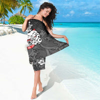 Black Palaka Hawaiian And Japanese Sarong Maneki Neko And Sakura Bloom