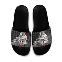 Black Palaka Hawaiian And Japanese Slide Sandals Maneki Neko And Sakura Bloom
