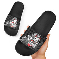 Black Palaka Hawaiian And Japanese Slide Sandals Maneki Neko And Sakura Bloom