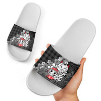 Black Palaka Hawaiian And Japanese Slide Sandals Maneki Neko And Sakura Bloom